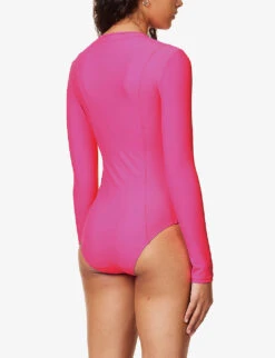 GOOD AMERICAN Zip-up Round-neck Lined Swimsuit -Closet By She R04148940 KNOCKOUTPINK001 ALT03