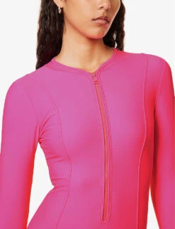 GOOD AMERICAN Zip-up Round-neck Lined Swimsuit -Closet By She R04148940 KNOCKOUTPINK001 ALT04