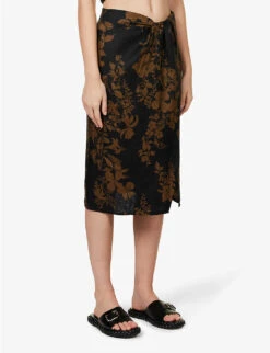 Hazel Floral-print Linen Midi Skirt -Closet By She R04149619 NIGHTGARDEN ALT02