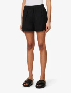 Emery Mid-rise Cotton And Linen-blend Shorts -Closet By She R04149653 BLACK ALT02