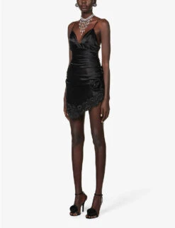 V-neck Lace-trim Silk-blend Mini Dress 9 V-neck Lace-trim Silk-blend Mini Dress -Closet By She R04149713 BLACK ALT02