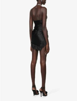 V-neck Lace-trim Silk-blend Mini Dress 10 V-neck Lace-trim Silk-blend Mini Dress -Closet By She R04149713 BLACK ALT03