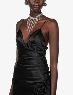 V-neck Lace-trim Silk-blend Mini Dress 11 V-neck Lace-trim Silk-blend Mini Dress -Closet By She R04149713 BLACK ALT04