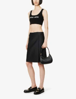 Miu Miu Logo-embroidered Stretch-woven Midi Skirt -Closet By She R04149722 NERO ALT01
