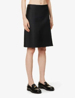 Miu Miu Logo-embroidered Stretch-woven Midi Skirt -Closet By She R04149722 NERO ALT02