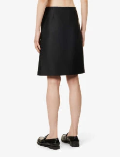 Miu Miu Logo-embroidered Stretch-woven Midi Skirt -Closet By She R04149722 NERO ALT03