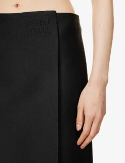 Miu Miu Logo-embroidered Stretch-woven Midi Skirt -Closet By She R04149722 NERO ALT04