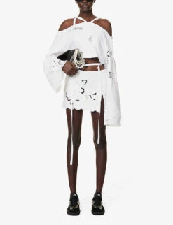 Broderie-pattern Mid-rise Upcycled Mini Skirt 8 Broderie-pattern Mid-rise Upcycled Mini Skirt -Closet By She R04149757 WHITE ALT01