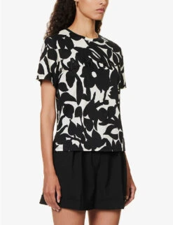 Weekend Max Mara Cerchio Floral-pattern Cotton T-shirt -Closet By She R04151220 BLACK ALT02