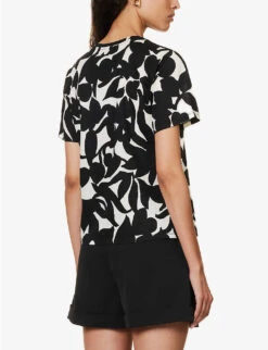 Weekend Max Mara Cerchio Floral-pattern Cotton T-shirt -Closet By She R04151220 BLACK ALT03