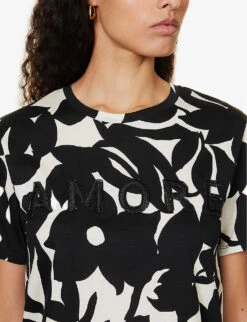 Weekend Max Mara Cerchio Floral-pattern Cotton T-shirt -Closet By She R04151220 BLACK ALT04