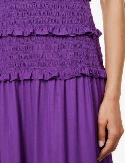 ME AND EM Shirred-bodice Ruffle-trim Silk Maxi Dress -Closet By She R04151485 INTENSEVIOLET ALT05
