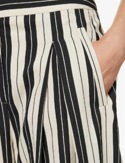 ME AND EM Stripe-pattern Wide-leg Woven Trousers -Closet By She R04151507 BEIGEBLACK ALT04