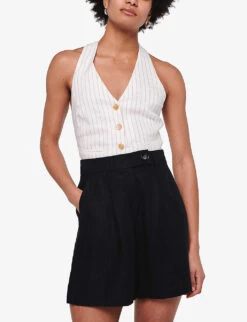 Fidel Tabbed Linen Shorts 9 Fidel Tabbed Linen Shorts -Closet By She R04151537 BLACK ALT02