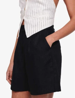 Fidel Tabbed Linen Shorts 11 Fidel Tabbed Linen Shorts -Closet By She R04151537 BLACK ALT04