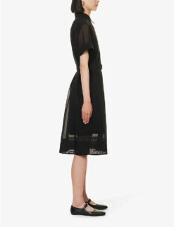 THEORY Collar Semi-sheer Cotton-blend Midi Dress -Closet By She R04152402 BLACK ALT02