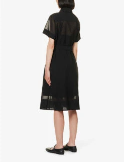THEORY Collar Semi-sheer Cotton-blend Midi Dress -Closet By She R04152402 BLACK ALT03