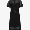 THEORY Collar Semi-sheer Cotton-blend Midi Dress