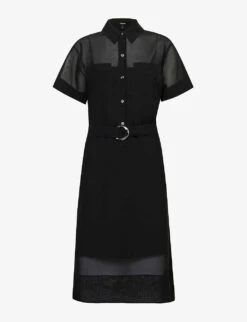THEORY Collar Semi-sheer Cotton-blend Midi Dress