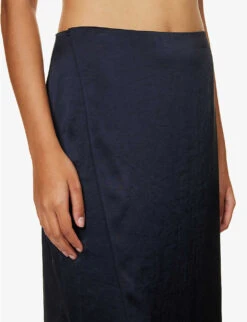THEORY Mid-rise Split-hem Satin Midi Skirt -Closet By She R04152409 DEEPNAVY ALT04