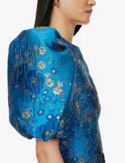 Ganni Puffed-sleeve Open-back Floral-jacquard Woven Mini Dress 11 Ganni Puffed-sleeve Open-back Floral-jacquard Woven Mini Dress -Closet By She R04152899 BRILLIANTBLUE ALT04