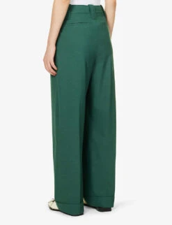 Ganni Drapey Relaxed-fit Straight-leg Mid-rise Recycled Polyester-blend Trousers -Closet By She R04152916 TREKKINGGREEN ALT03