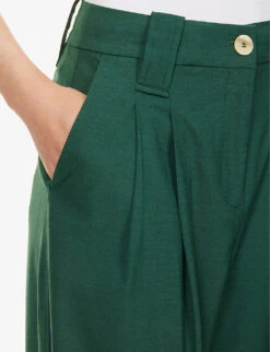 Ganni Drapey Relaxed-fit Straight-leg Mid-rise Recycled Polyester-blend Trousers -Closet By She R04152916 TREKKINGGREEN ALT05