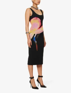 Alexander McQueen Abstract-pattern Sleeveless Knitted Midi Dress -Closet By She R04153284 BLACKYELLOWPINK ALT02