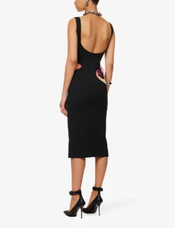 Alexander McQueen Abstract-pattern Sleeveless Knitted Midi Dress -Closet By She R04153284 BLACKYELLOWPINK ALT03
