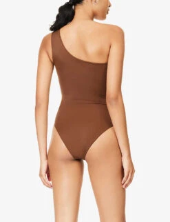 Asymmetric-neckline One-shoulder Swimsuit -Closet By She R04153621 CHOCOLATEBROWN ALT02