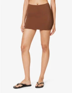 Slim-fit High-waist Stretch-woven Swim Skirt -Closet By She R04153634 CHOCOLATEBROWN ALT02