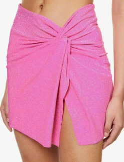 GOOD AMERICAN Sparkle Twist-detail Stretch-woven Sarong -Closet By She R04154436 KNOCKOUTPINK001 ALT04
