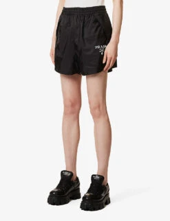 Prada Re-Nylon Brand-print Recycled-polyamide Shell Shorts -Closet By She R04154505 NERO ALT02