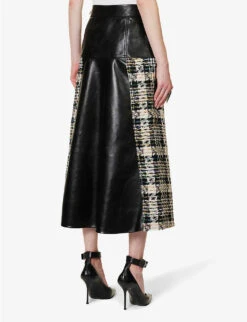 Alexander McQueen Contrast-panel Tweed And Leather Midi Skirt -Closet By She R04154722 BLACKMULTICOLOR ALT03