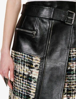 Alexander McQueen Contrast-panel Tweed And Leather Midi Skirt -Closet By She R04154722 BLACKMULTICOLOR ALT04