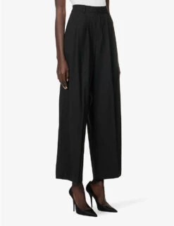 Centre-crease Wide-leg Mid-rise Wool-blend Trousers -Closet By She R04154806 BLACK ALT02