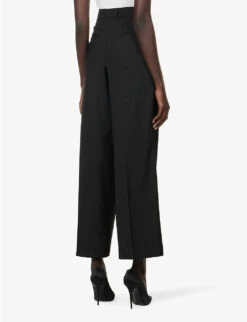 Centre-crease Wide-leg Mid-rise Wool-blend Trousers -Closet By She R04154806 BLACK ALT03