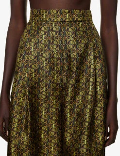 Max Mara Moxa Monogram-print High-rise Wide-leg Cropped Silk Trousers 12 Max Mara Moxa Monogram-print High-rise Wide-leg Cropped Silk Trousers -Closet By She R04156230 OLIVEGREEN ALT04