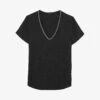 Ikks Chain-embellished V-neck Stretch-woven T-shirt -Closet By She R04156327 BLACK M
