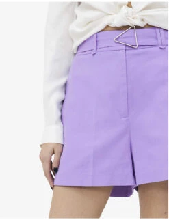 Ikks Triangle-buckle Stretch Cotton-blend Shorts -Closet By She R04156347 LILAC ALT04