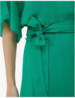 Ikks Frill-hem Short-sleeve Woven Wrap Midi Dress -Closet By She R04156354 LIGHTGREEN ALT03