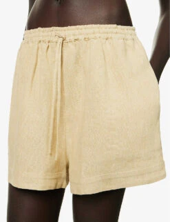 Mid-rise Elasticated-waistband Linen Shorts -Closet By She R04157396 BEIGE ALT04