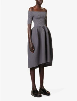 Pottery Off-shoulder Recycled Polyester-blend Midi Dress -Closet By She R04157894 DARKGRAY ALT02