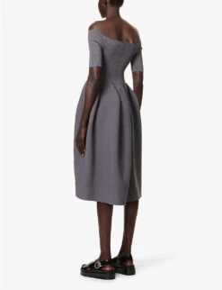 Pottery Off-shoulder Recycled Polyester-blend Midi Dress -Closet By She R04157894 DARKGRAY ALT03