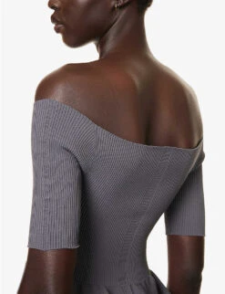 Pottery Off-shoulder Recycled Polyester-blend Midi Dress -Closet By She R04157894 DARKGRAY ALT05