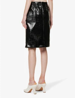 Sportmax Melinda Split-hem Croc-embossed Leather Mini Skirt -Closet By She R04158880 BLACK ALT03