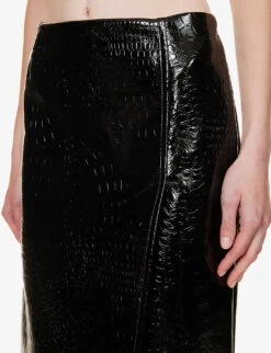 Sportmax Melinda Split-hem Croc-embossed Leather Mini Skirt -Closet By She R04158880 BLACK ALT04