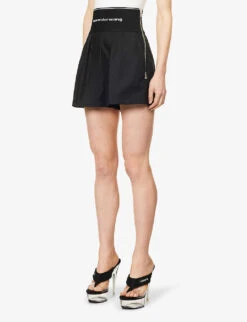 ALEXANDER WANG Safari Logo-print High-rise Cotton-blend Shorts -Closet By She R04160687 BLACK ALT02