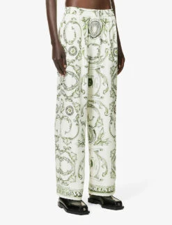 ALEXANDER WANG Graphic-print Slip-pocket High-rise Wide-leg Silk Trousers -Closet By She R04160709 IVORYGREEN ALT02