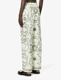 ALEXANDER WANG Graphic-print Slip-pocket High-rise Wide-leg Silk Trousers -Closet By She R04160709 IVORYGREEN ALT03